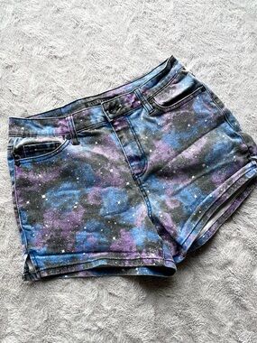 Y2K Galaxy-Print Denim Shorts